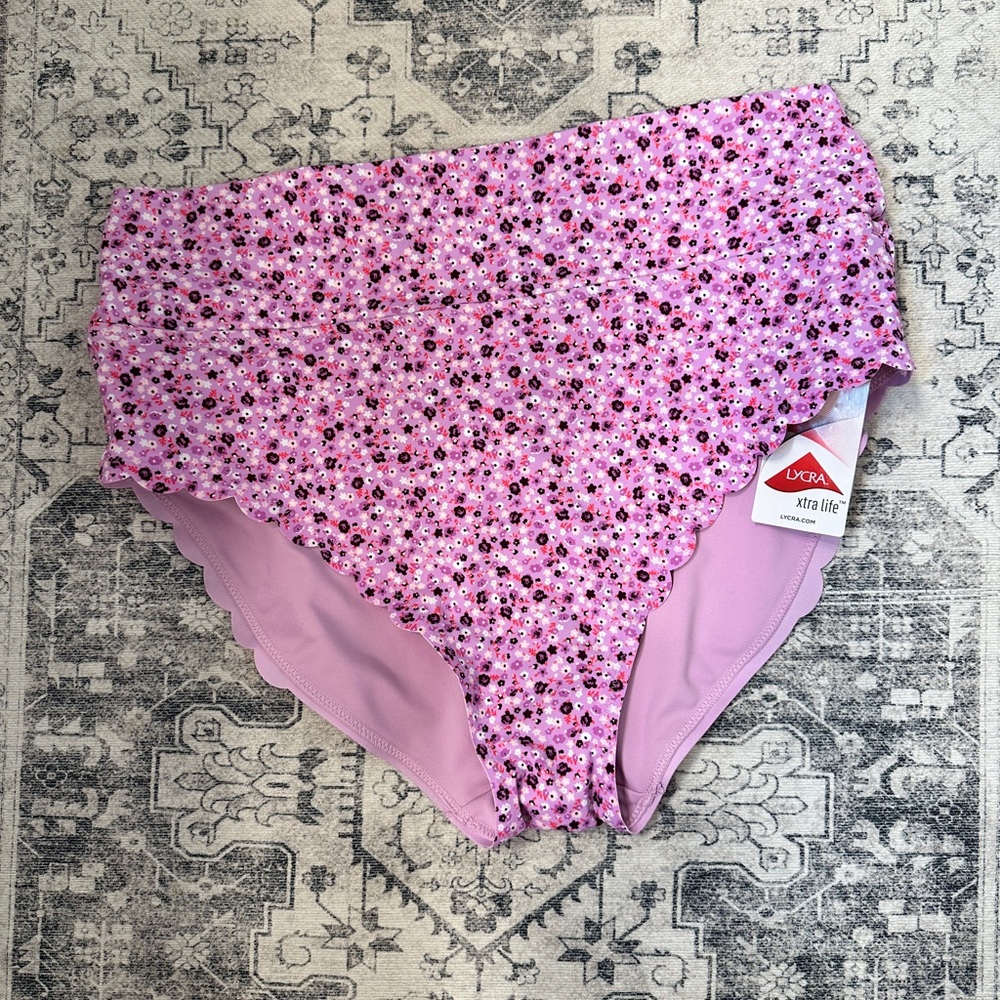 Lands’ End Women's Tugless Scallop High Waisted Bikini Bottoms